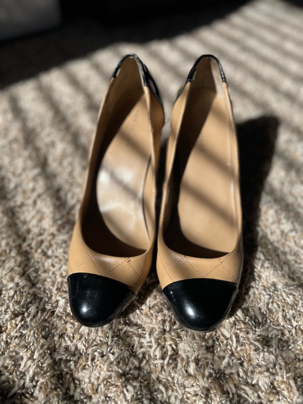 Ann Taylor Two-Tone Beige and Black Cap-Toe Pumps